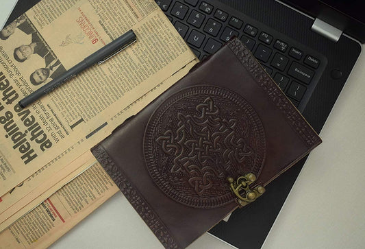 OVERDOSE Celtic Brown Leather Journal With Brass C-Lock 5/7