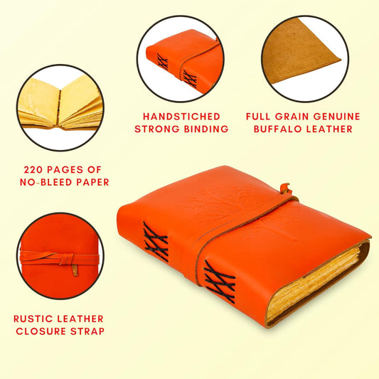 OVERDOSE Deckle Orange Leather Tree Journal 5/7