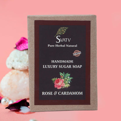SVATV Handmade savon with natural, soothing herbs of Rose & Cardamom 125gm