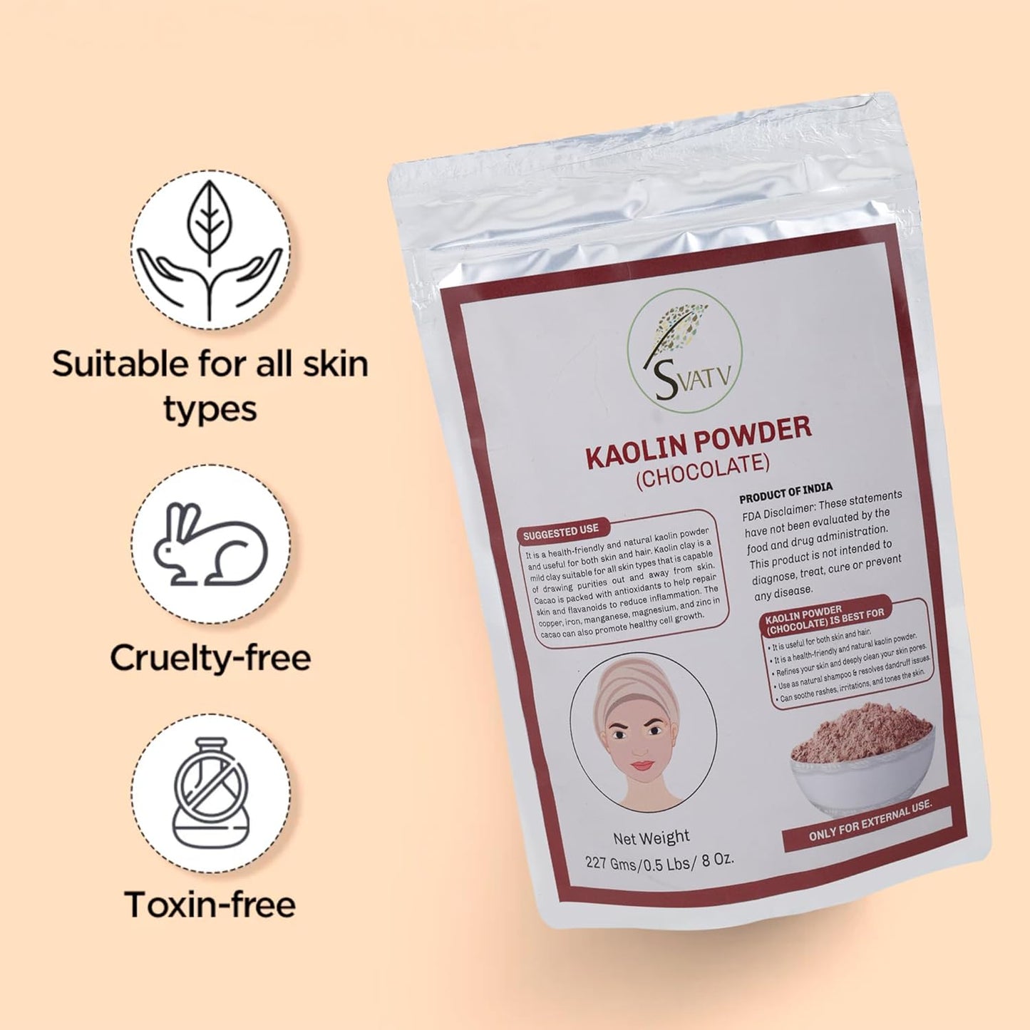 Svatv Kaolin Chocolate Powder For Skin 227gm (8_oZ)