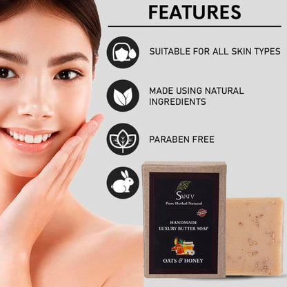 SVATV Soap With Natural, Soothing Herbs Of HONEY & OATS Pack of 2 (125gm)