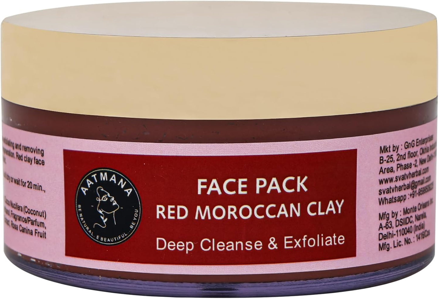 AATMANA Red Moroccan Clay Face Pack 250gm For Skin Care