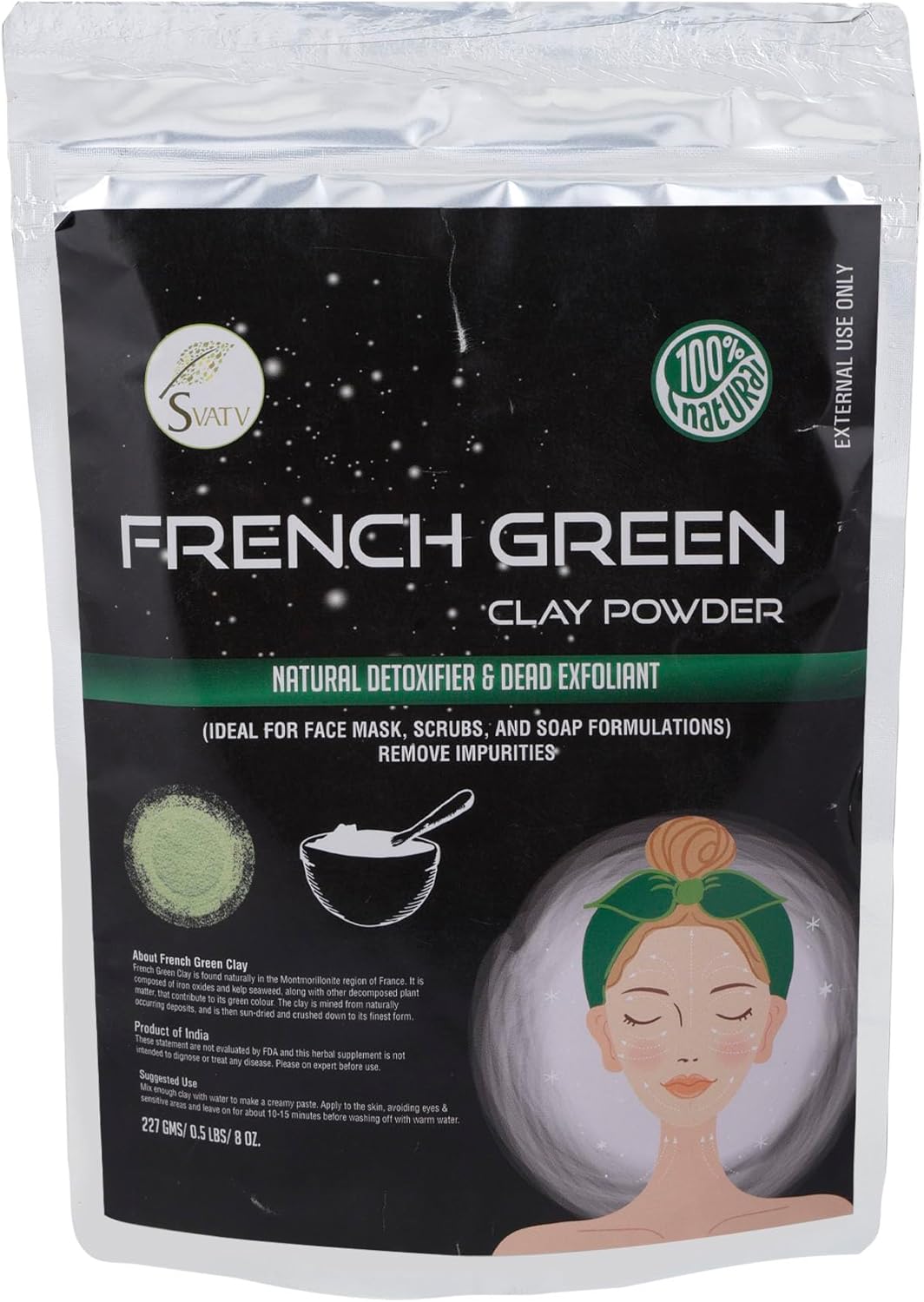 SVATV Herbal French Green Clay Powder For Skin 227gm (8_oZ)
