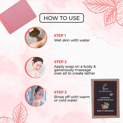 SVATV Handmade savon with natural, soothing herbs of Rose & Cardamom 125gm