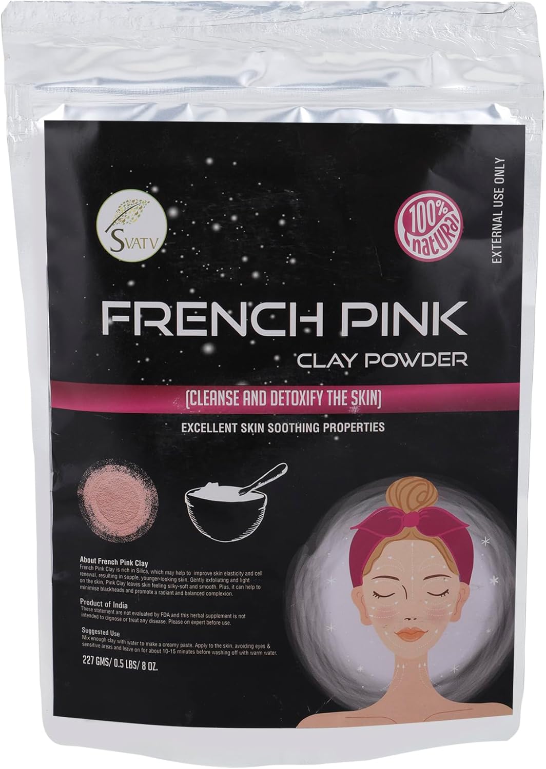 SVATV Herbal French Pink Clay Powder For Skin 227gm (8_oZ)