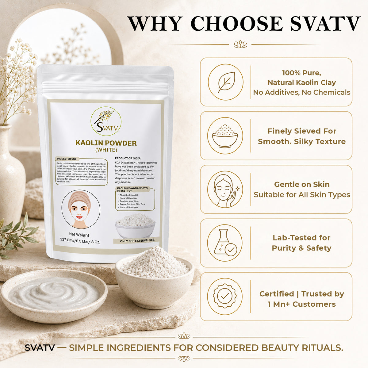 SVATV White Kaolin White Clay I Powder For Skin 227gm (8_oZ)