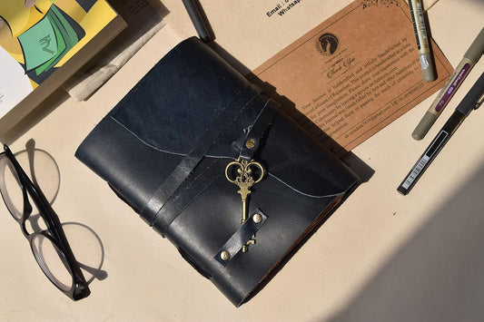 OVERDOSE Deckle Blue with Key Leather Journals 5/7