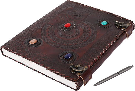 OVERDOSE Rose Chakra With 4 Stones Vintage Leather Journal 10/13