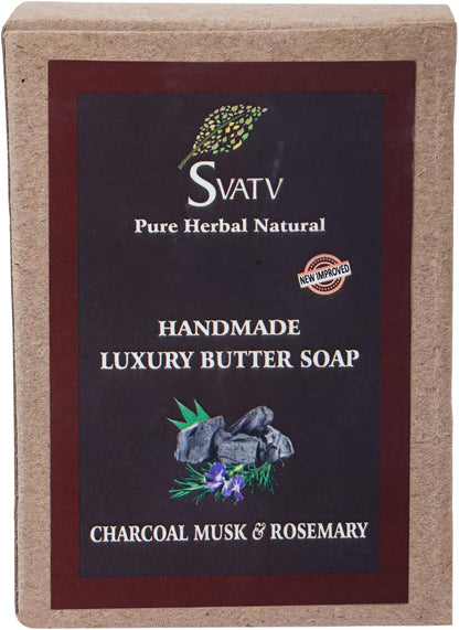 SVATV Handmade savon with natural, soothing herbs of Charcoal Musk & Rosemary 125gm