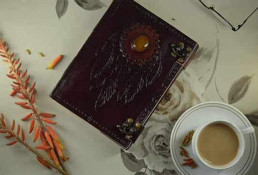 OVERDOSE Pankh with Stone/Feather with Stone Leather Journal 6/8
