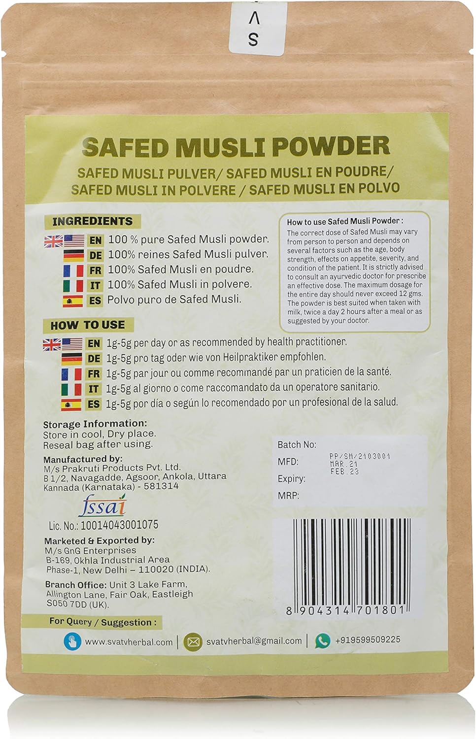 Svatv Safed Musli Powder | 227gm (8_oZ)