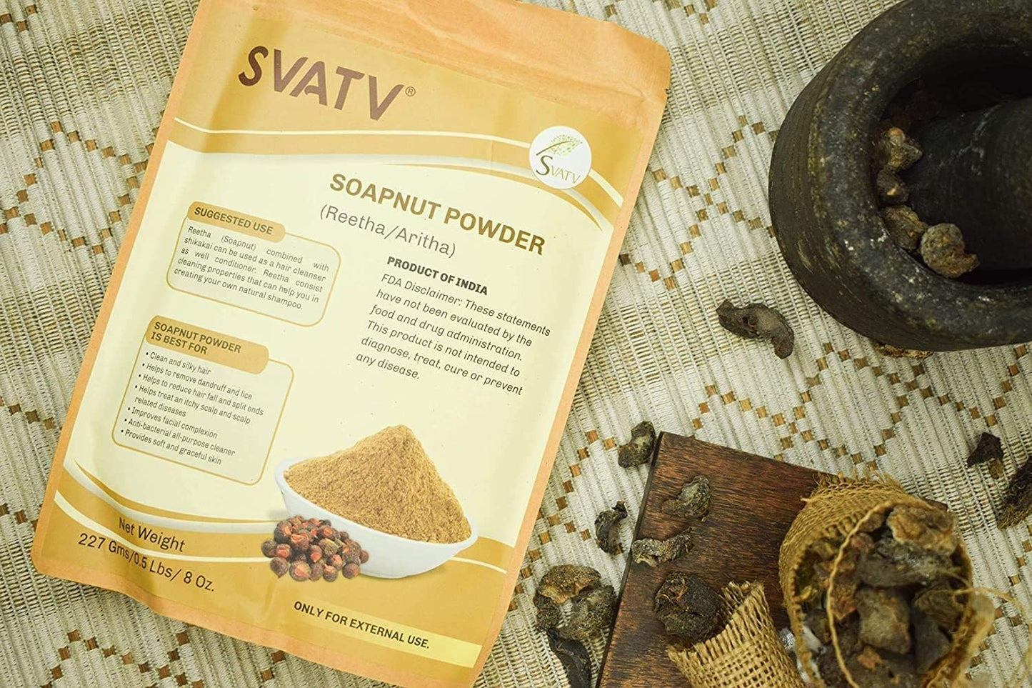 SVATV Soapnut Powder | Reetha | Aritha Powder for Hair Care 227gm (8_oZ)