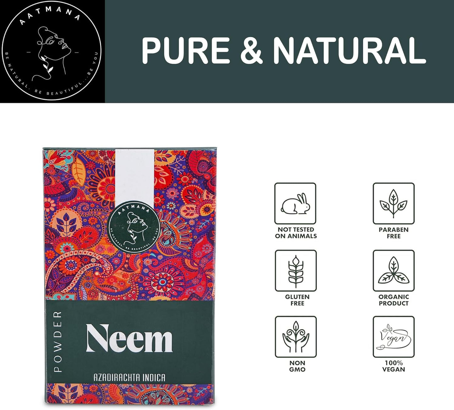 AATMANA Neem Powder | Neem Leaf Powder | For All Hair & Skin Types | 100gm