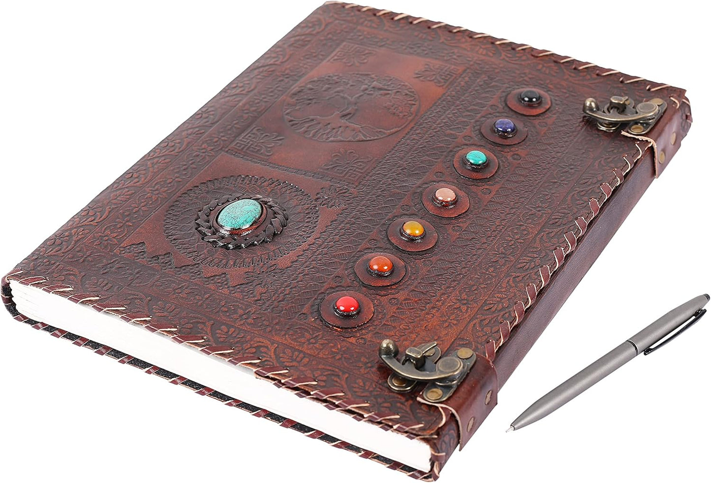 OVERDOSE Tree With 8 Stones Vintage Leather Journal 10/13