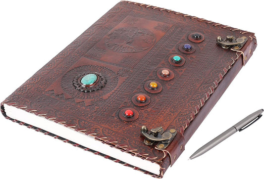 OVERDOSE Tree With 8 Stones Vintage Leather Journal 10/13