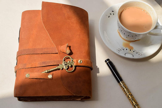 OVERDOSE Deckle Orange with Key Leather Journals 5/7