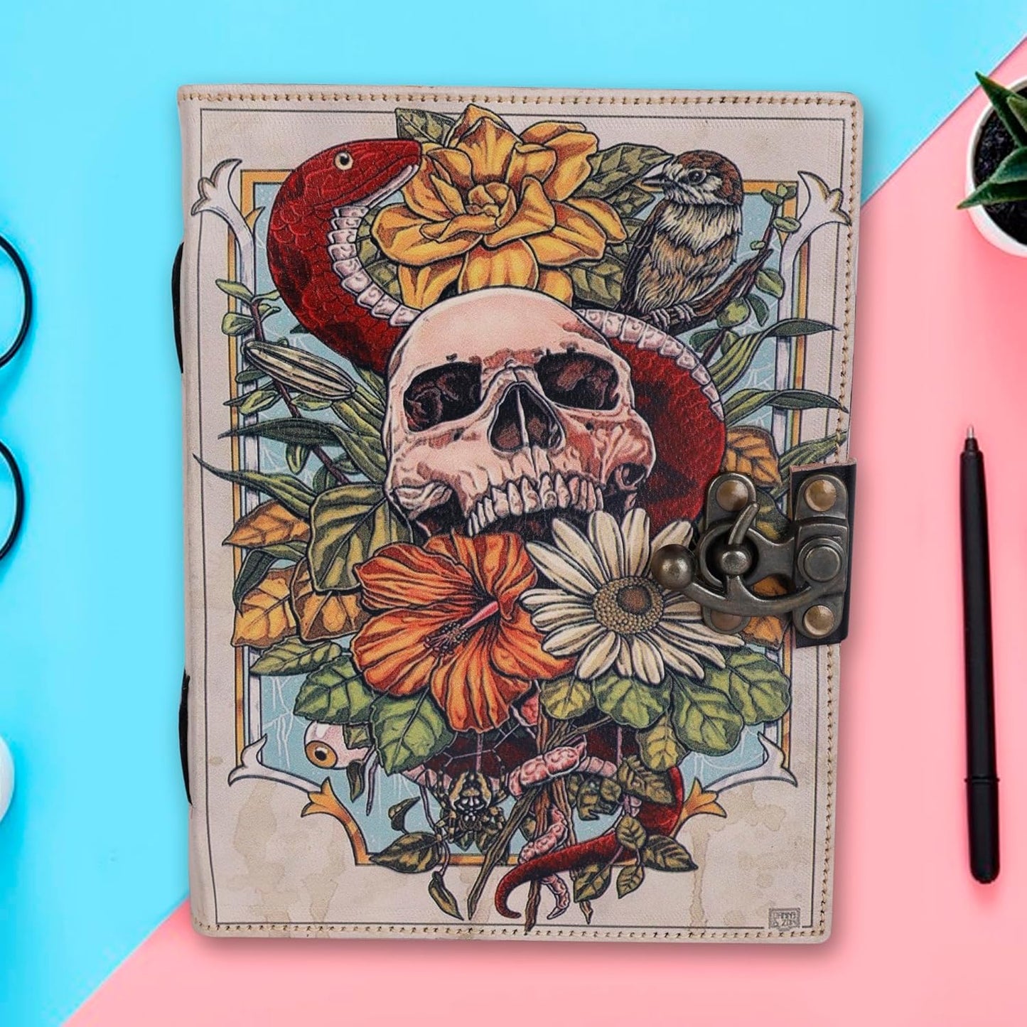 OD-36 OVERDOSE Skull Design Handmade vintage leather journal 6/8