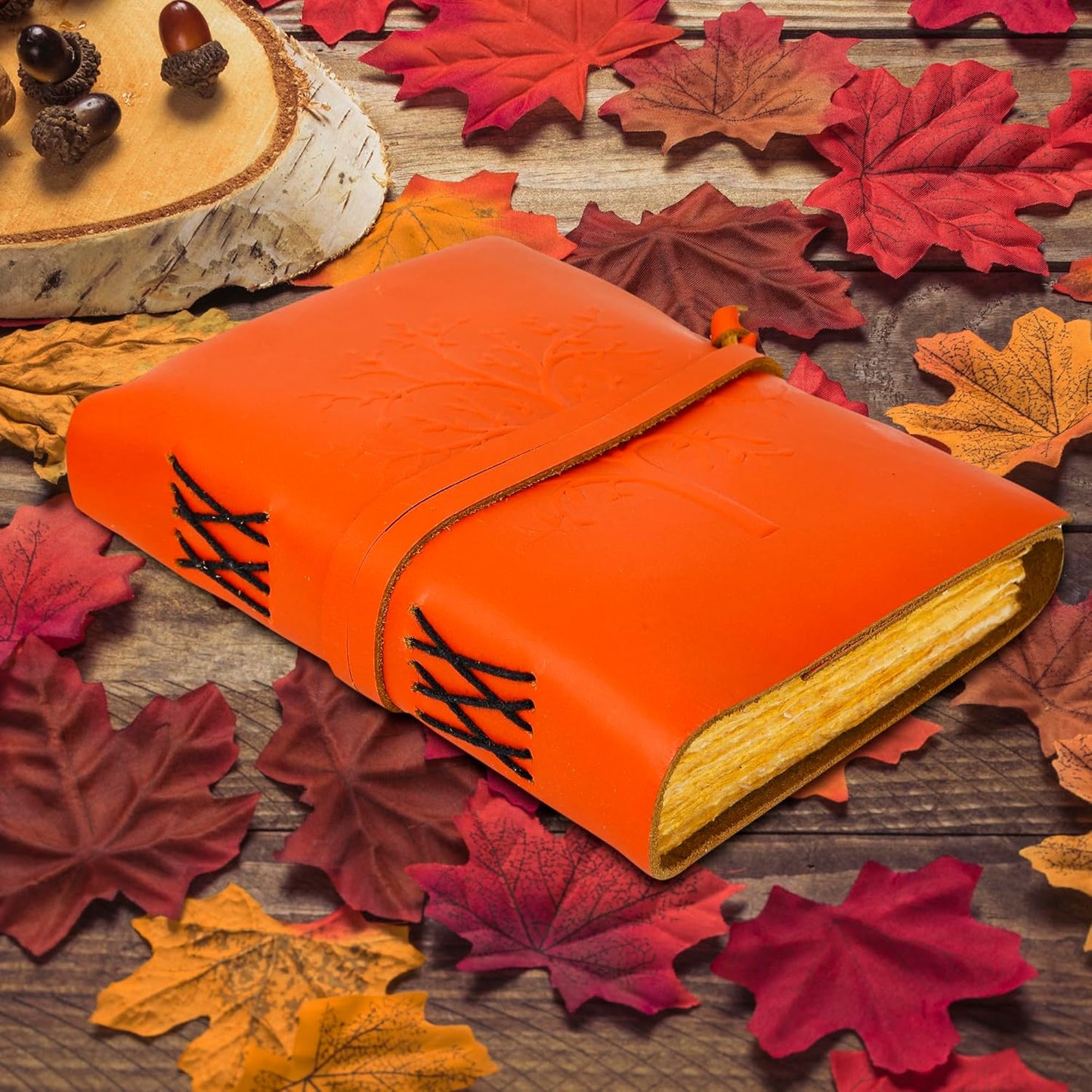 OVERDOSE Deckle Orange Leather Tree Journal 5/7