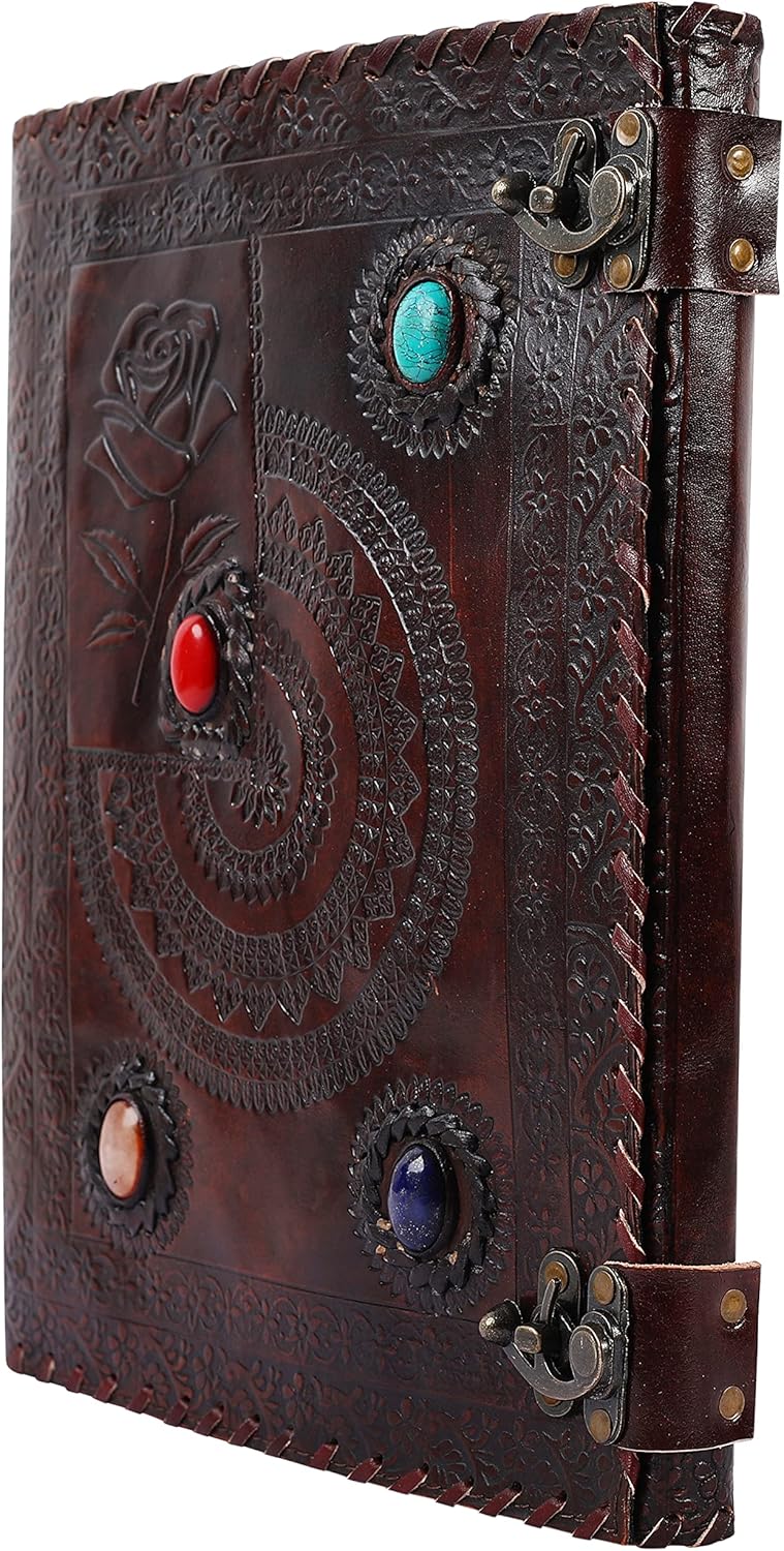 OVERDOSE Rose Chakra With 4 Stones Vintage Leather Journal 10/13