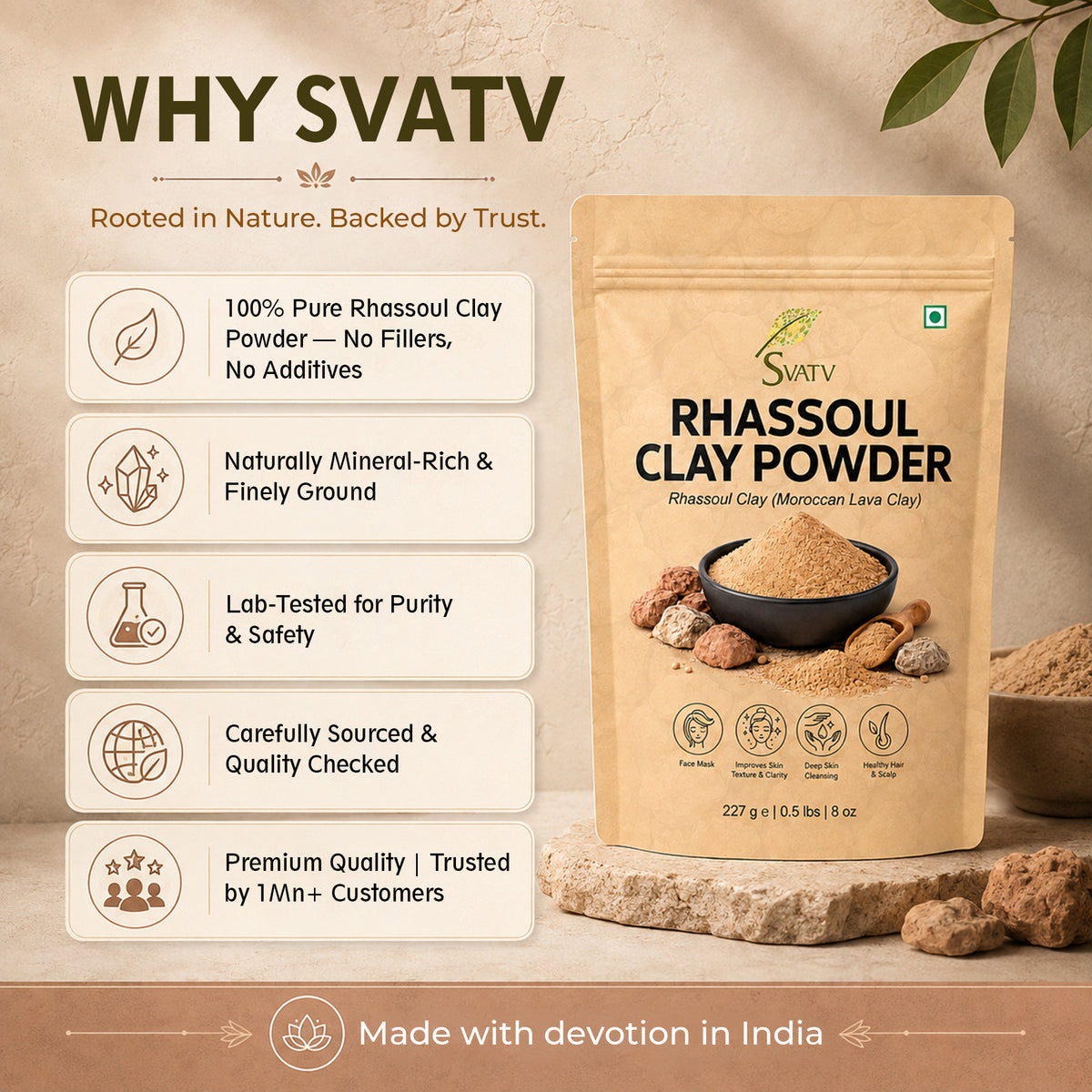 SVATV Rhassoul Clay powder | Ghassoul Clay | For Skin 227gm (8_oZ)