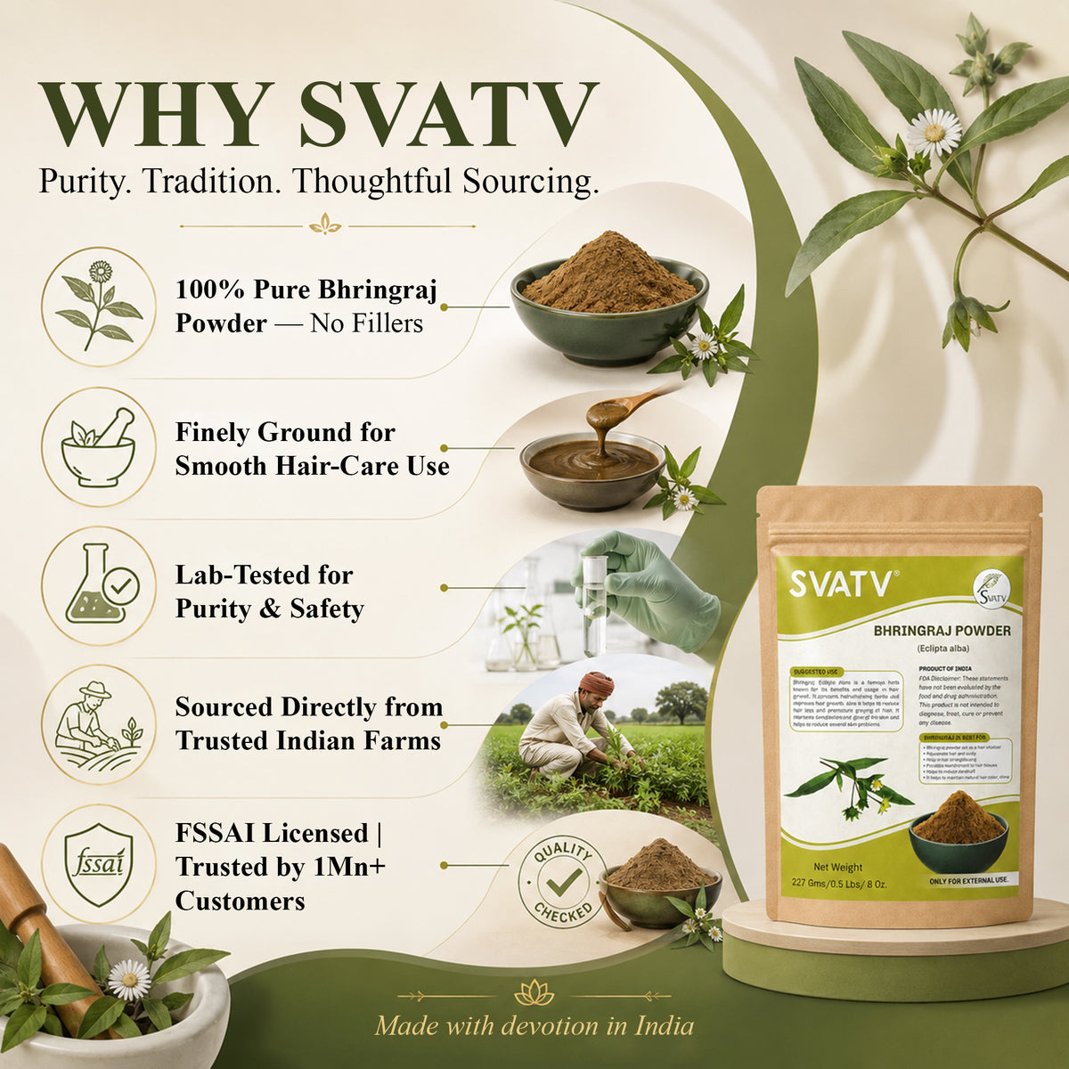 SVATV Natural Bhringraj Powder Hair Care 227gm (8_oZ)