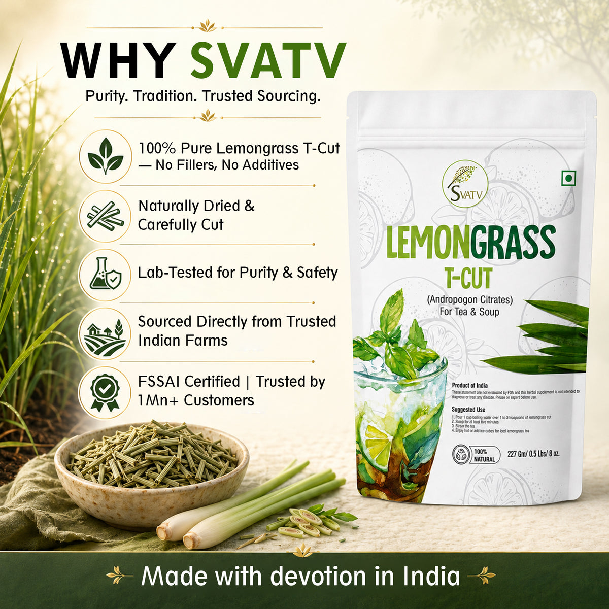 SVATV Lemongrass Leaves T-CUT - 227GM