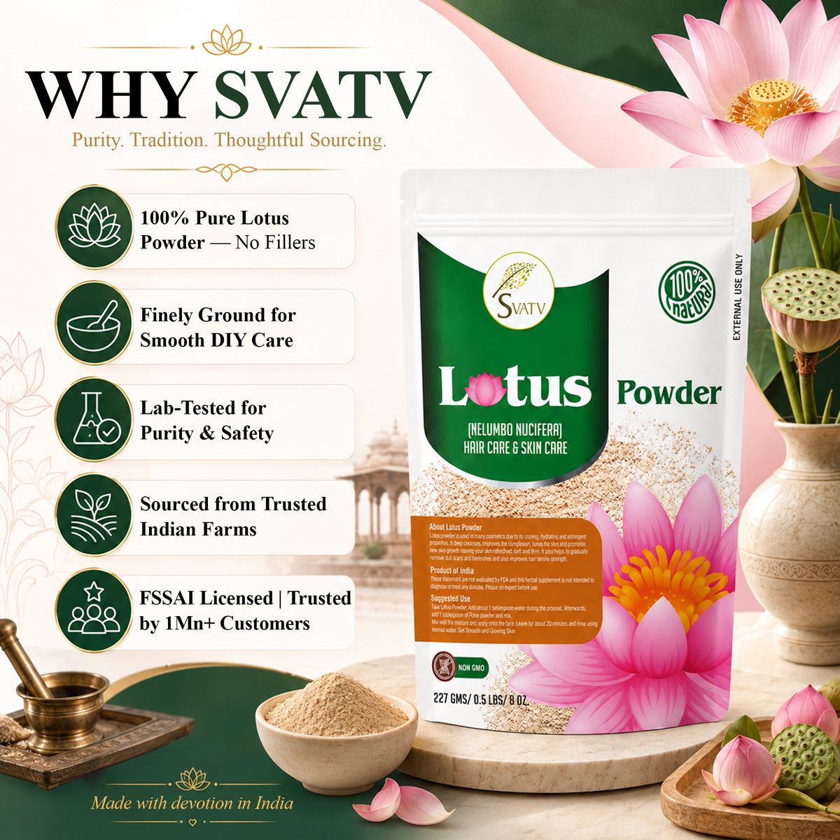 SVATV Lotus Powder 227gm For Skin