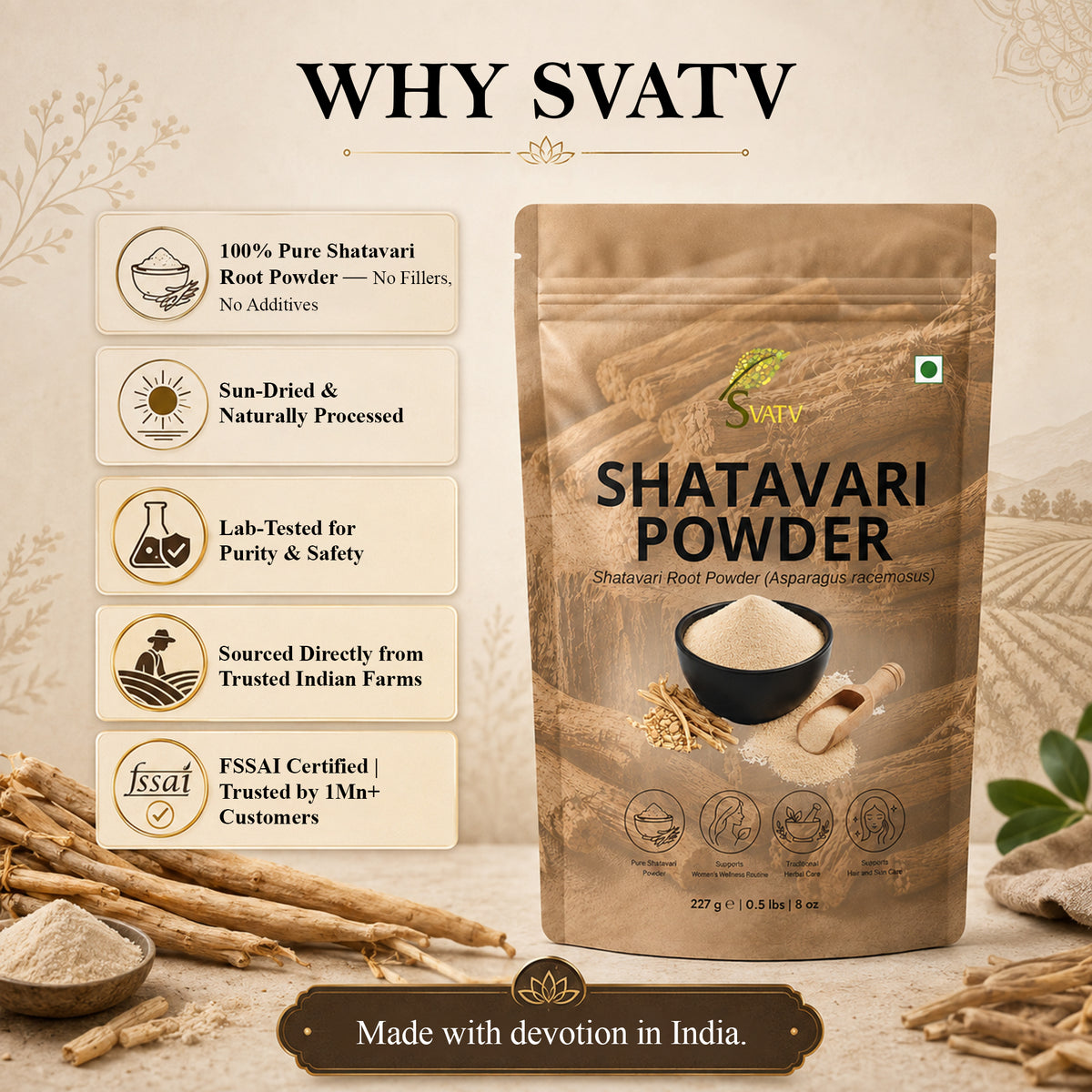 SVATV Natural Shatavari Powder 227gm (8_oZ)