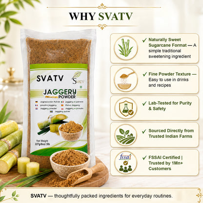 SVTAV Jaggery Powder, Hand-Grinded Gur Powder | Natural Sweetener | 227gm (8oz)