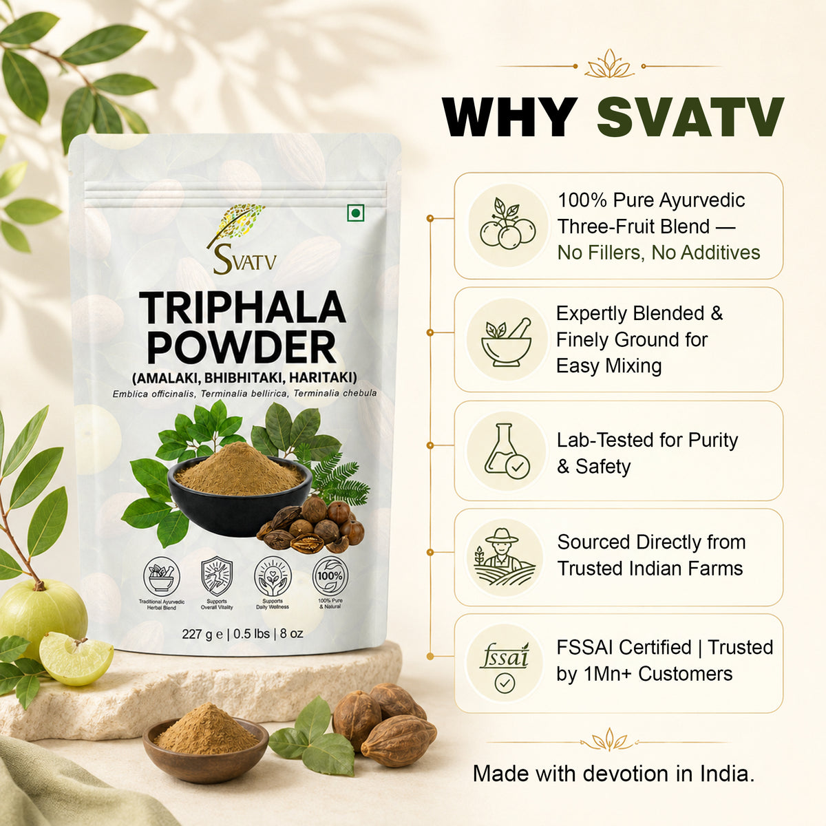 SVATV Triphala Powder 227g Formula of Amla, Haritaki & Bibhitaki – 8 Oz