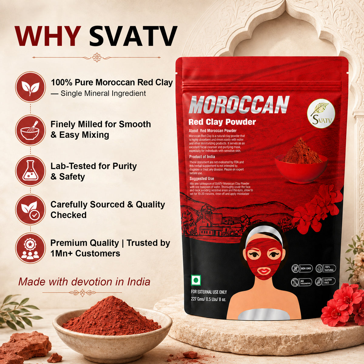 SVATV Red Moroccon Clay Powder - 227GM