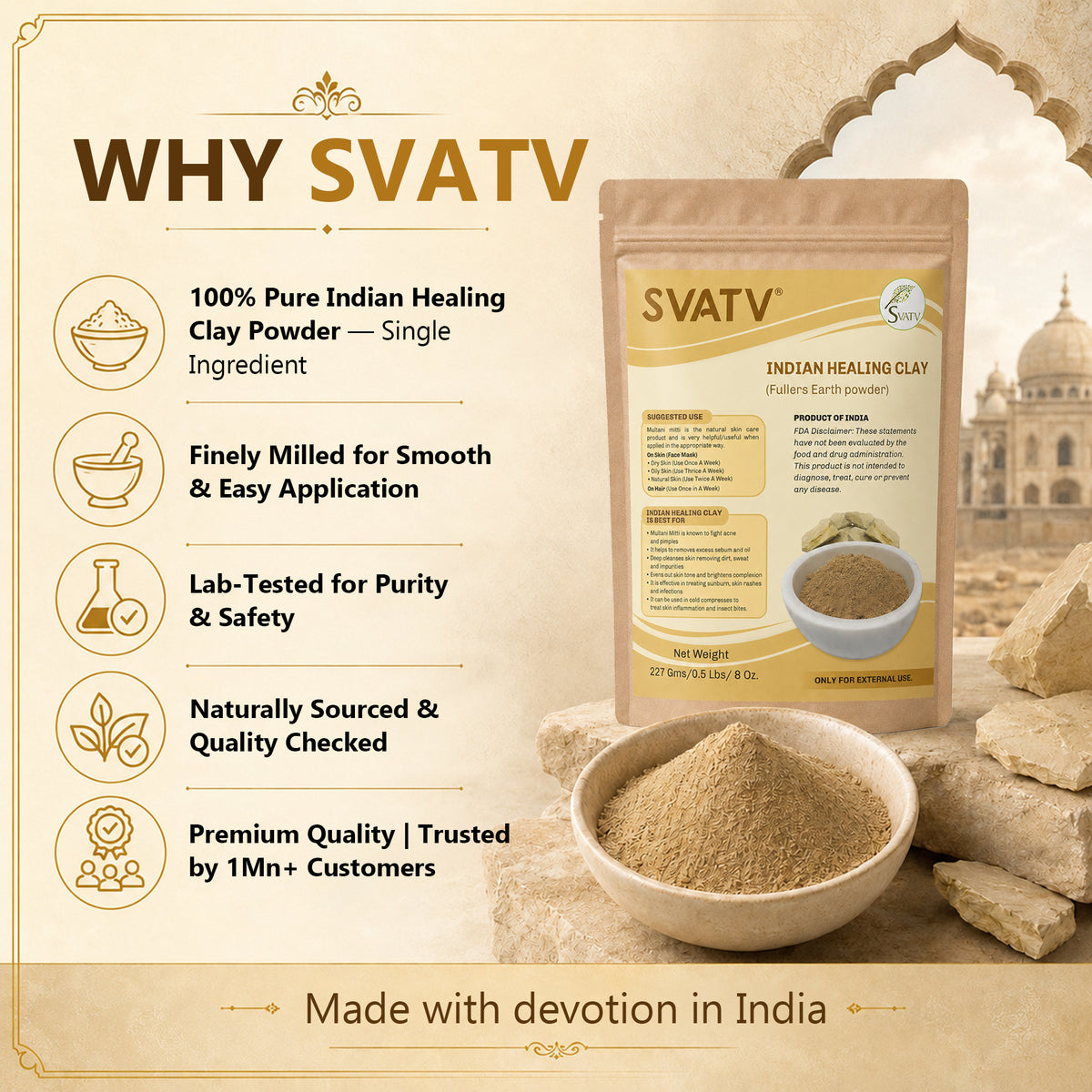 SVATV Multani Mitti Powder For Skin & Hair 227GM
