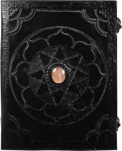 OVERDOSE Black Leather Journal with Hand Embossed Stone 10/13
