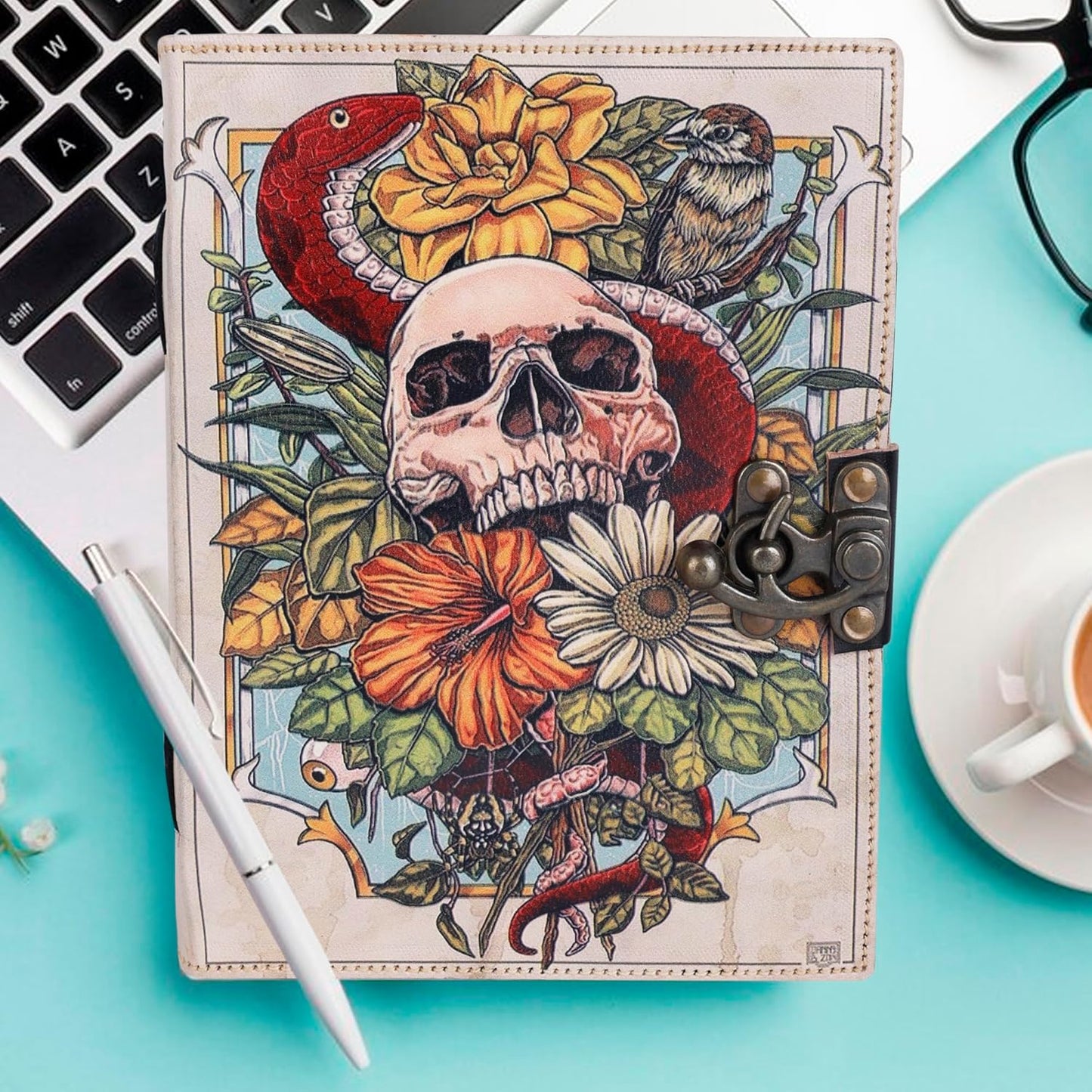 OD-36 OVERDOSE Skull Design Handmade vintage leather journal 6/8