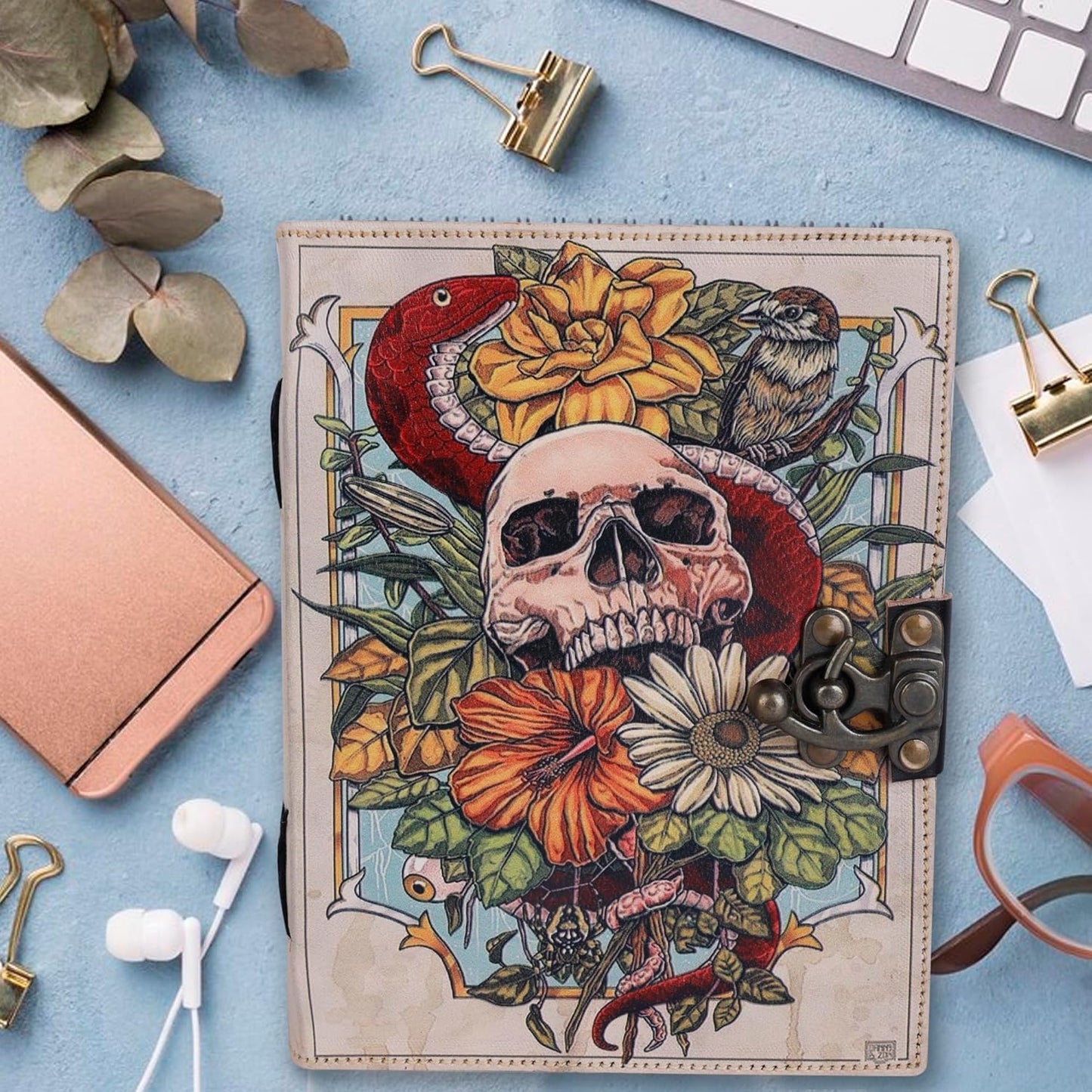 OD-36 OVERDOSE Skull Design Handmade vintage leather journal 6/8