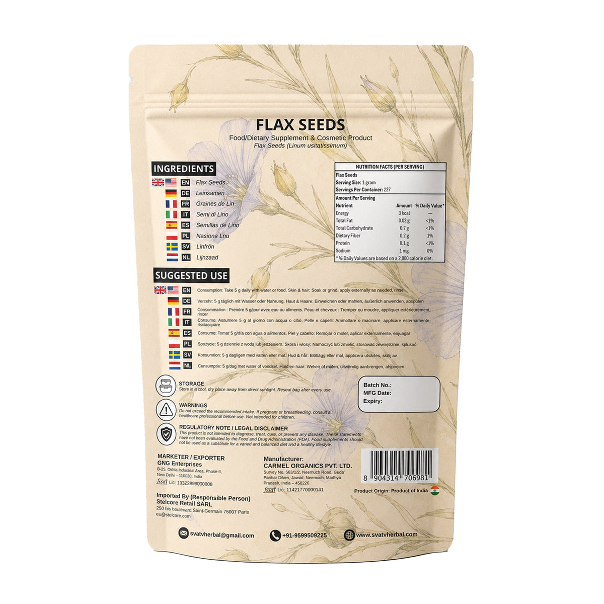 SVATV Whole Flax Seeds 227gm