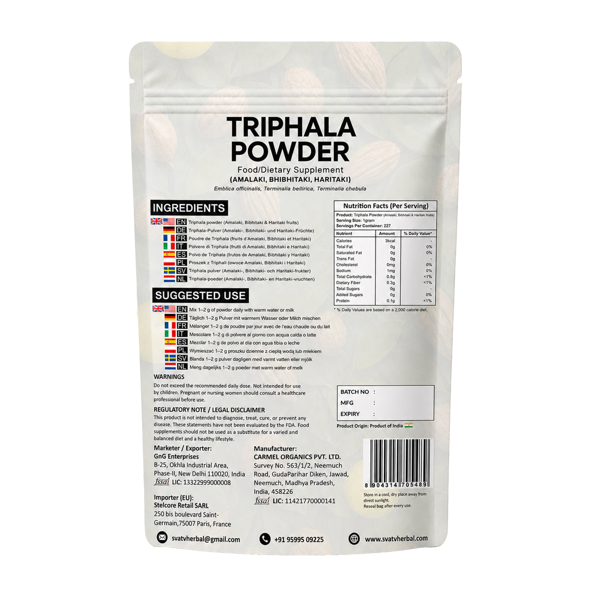 SVATV Triphala Powder 227g Formula of Amla, Haritaki & Bibhitaki – 8 Oz