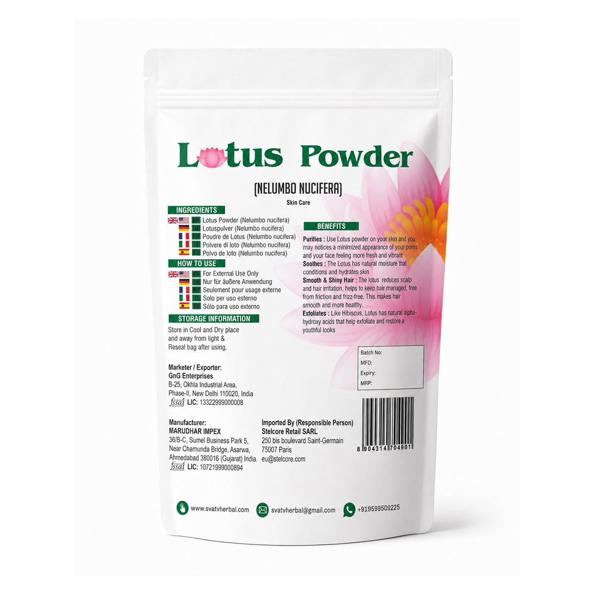 SVATV Lotus Powder 227gm For Skin
