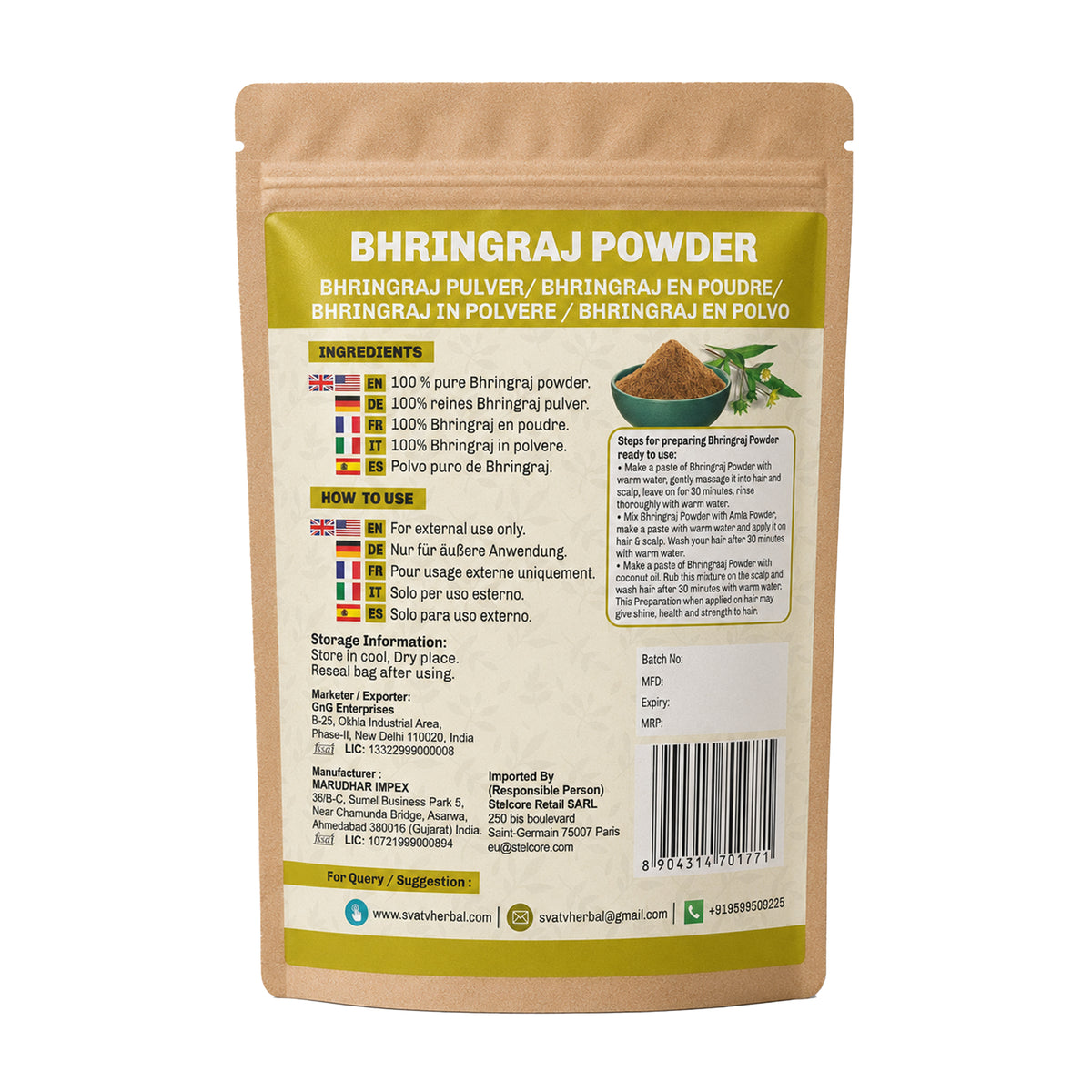 SVATV Natural Bhringraj Powder Hair Care 227gm (8_oZ)