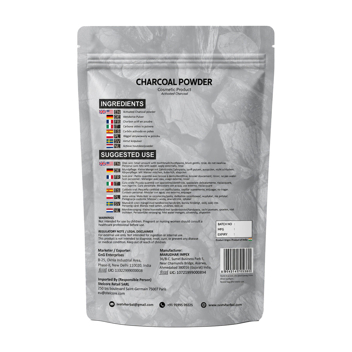 SVATV Activated Charcoal Powder | Cosmetic Grade Fine Powder | Skin and Oral Care Ingredient | Helps Reduce Excess Oil Appearance | Suitable for Face Masks & DIY Beauty Formulations – 227gm