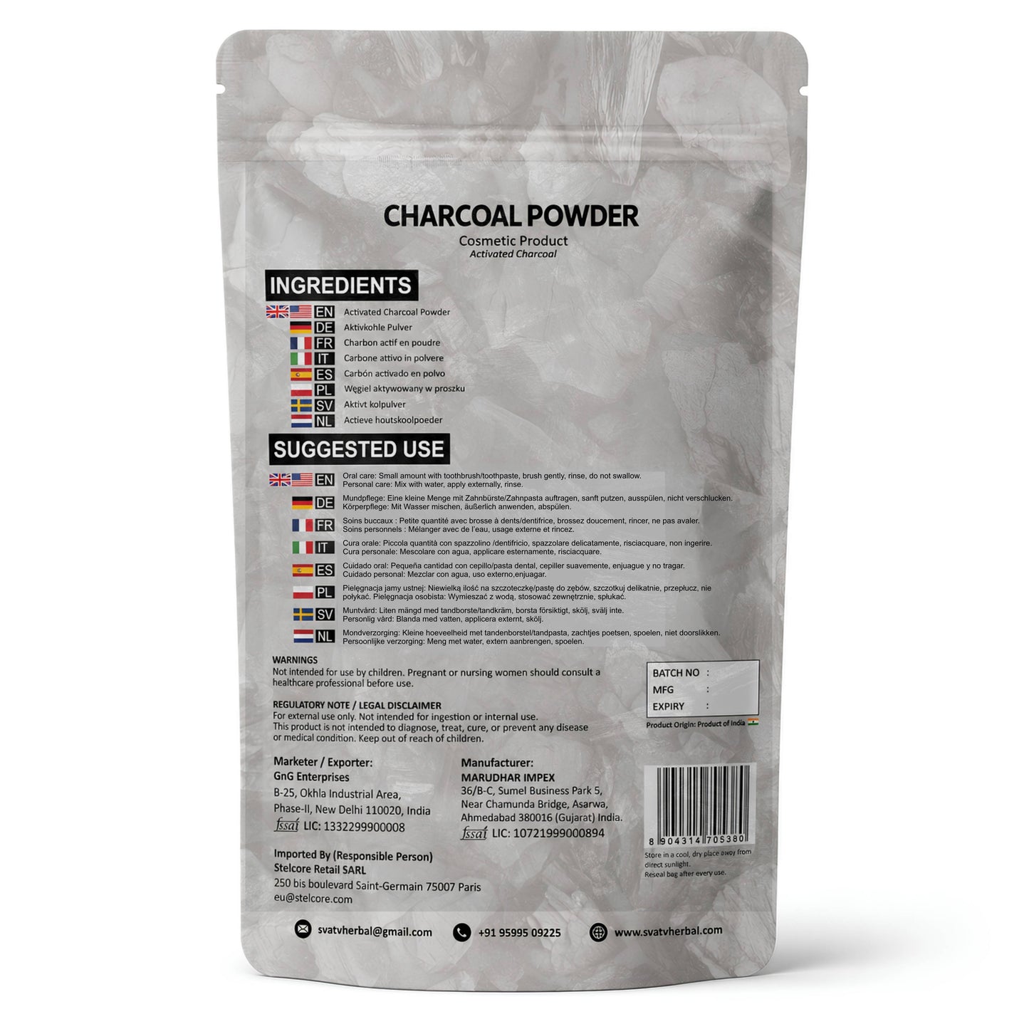 Svatv Activated Charcoal Powder | Cosmetic Grade Fine Powder | Skin and Oral Care Ingredient | Helps Reduce Excess Oil Appearance | Suitable for Face Masks & DIY Beauty Formulations – 227gm