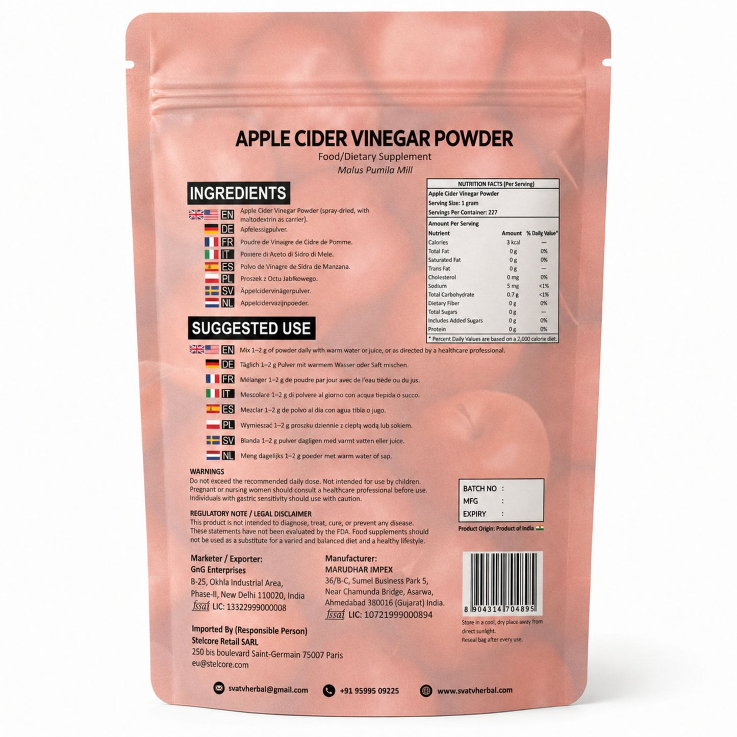 SVATV APPLE CIDER VINEGAR POWDER - 227g