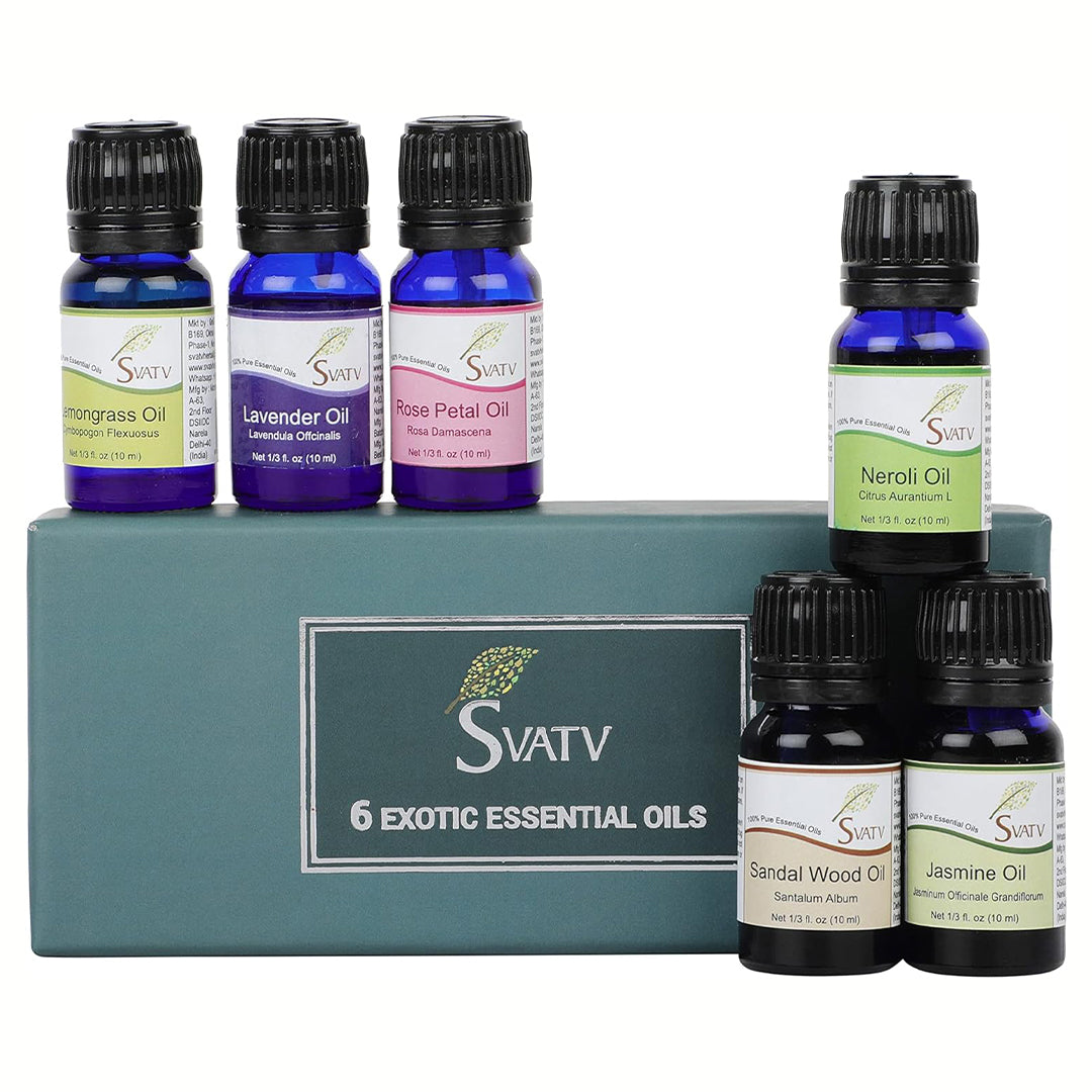 SVATV Essential Oil GIFT SET (Rose Petal, Sandalwood, Neroli, Lemongrass, Lavender, jasmine essential oil) - 10 ml x 6 Bottles