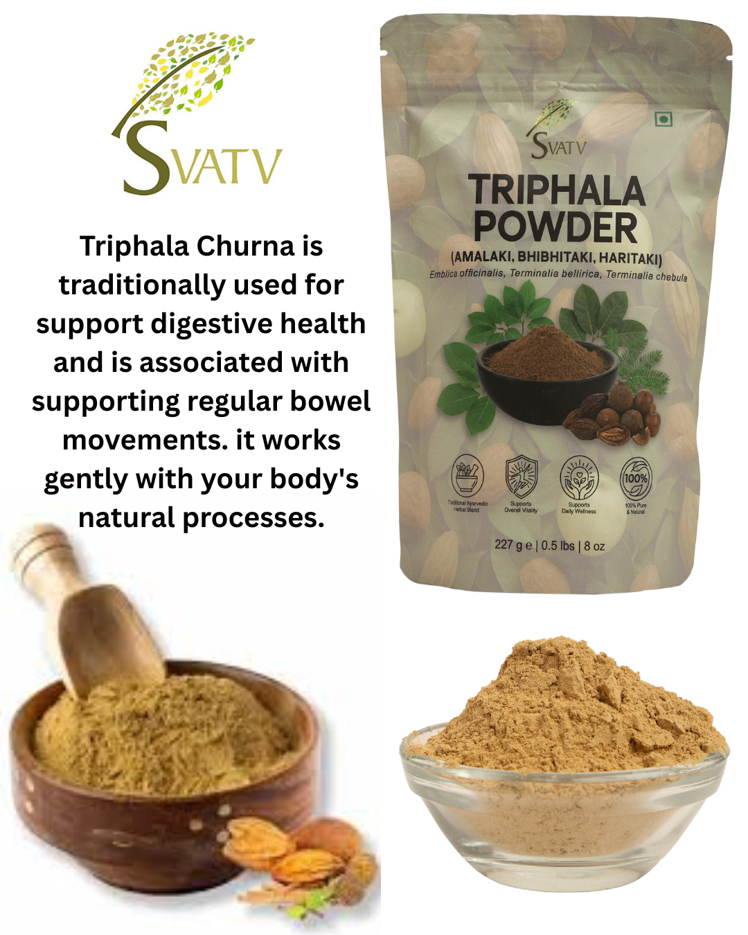 SVATV Triphala Powder 227g Formula of Amla, Haritaki & Bibhitaki – 8 Oz