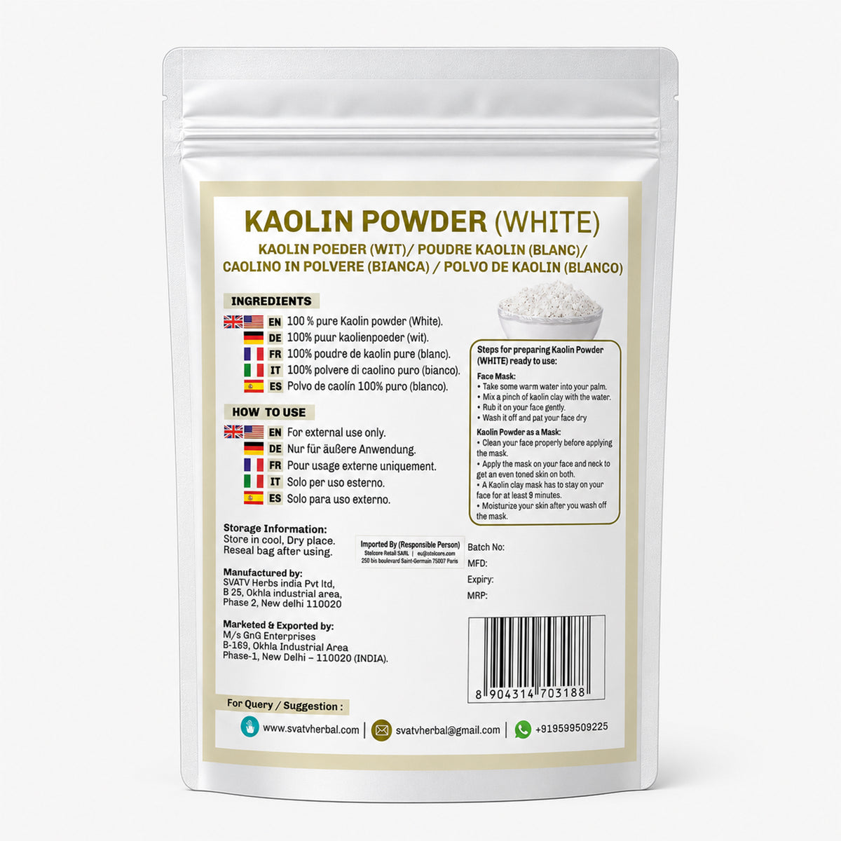 SVATV White Kaolin White Clay I Powder For Skin 227gm (8_oZ)