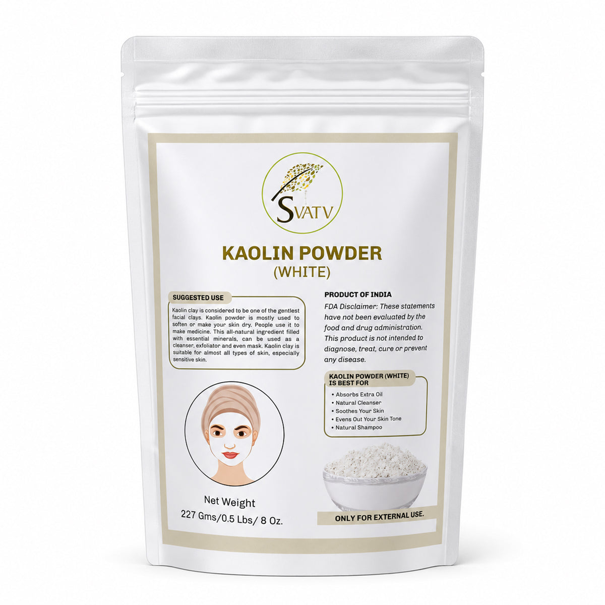 SVATV White Kaolin White Clay I Powder For Skin 227gm (8_oZ)
