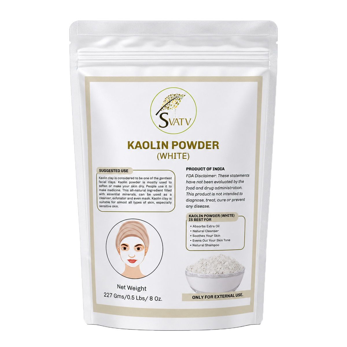 SVATV White Kaolin White Clay I Powder For Skin 227gm (8_oZ)